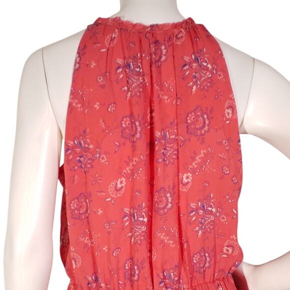 Joie Silk Midi Dress Red Floral Boho Tiered Keyhole Lined | Size M - Picture 4 of 6